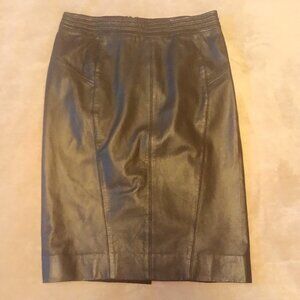 Etcetera Navy Blue Leather Pencil Skirt